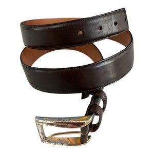 Early 2000s Trafalgar Men’s Size 38 Easton Cortina Leather Belt – Dark Brown – H